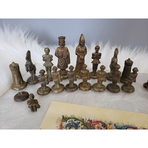 CHARLEMAGNE CRUSADES Chess Pieces Set Nickel & Bronze Firenze Italy vintage rare - Picture 3 of 16